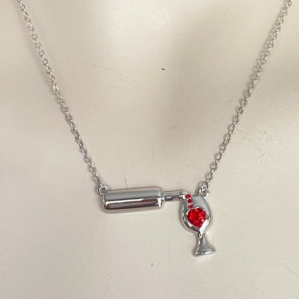 FAC Girls Night Out Wine Necklace Silver Tone NWT